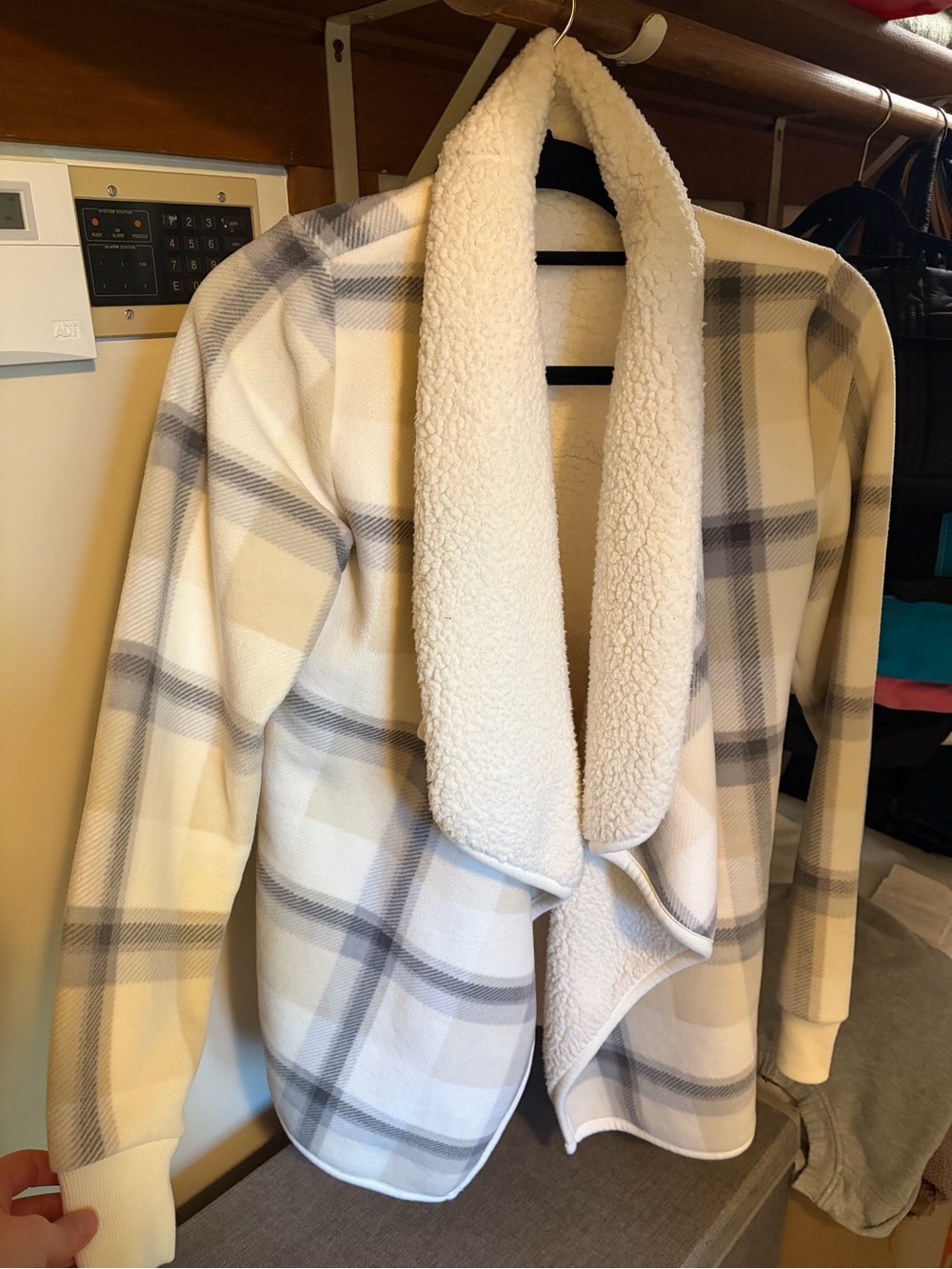 Abercrombie & Fitch Cream and Gray Plaid Sherpa Jacket